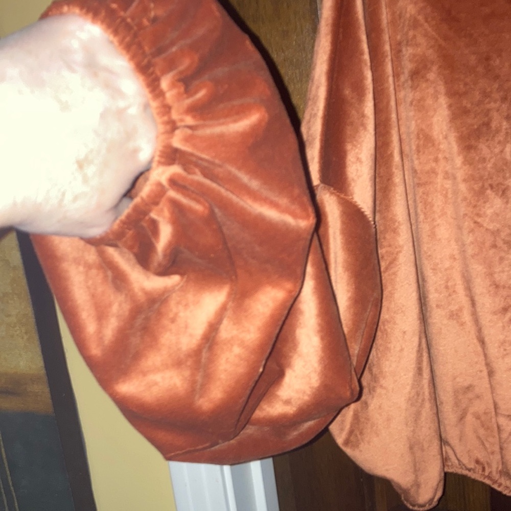 NWOT Chic Rust Copper Women's Velour Crop Top - Picture 4 of 7